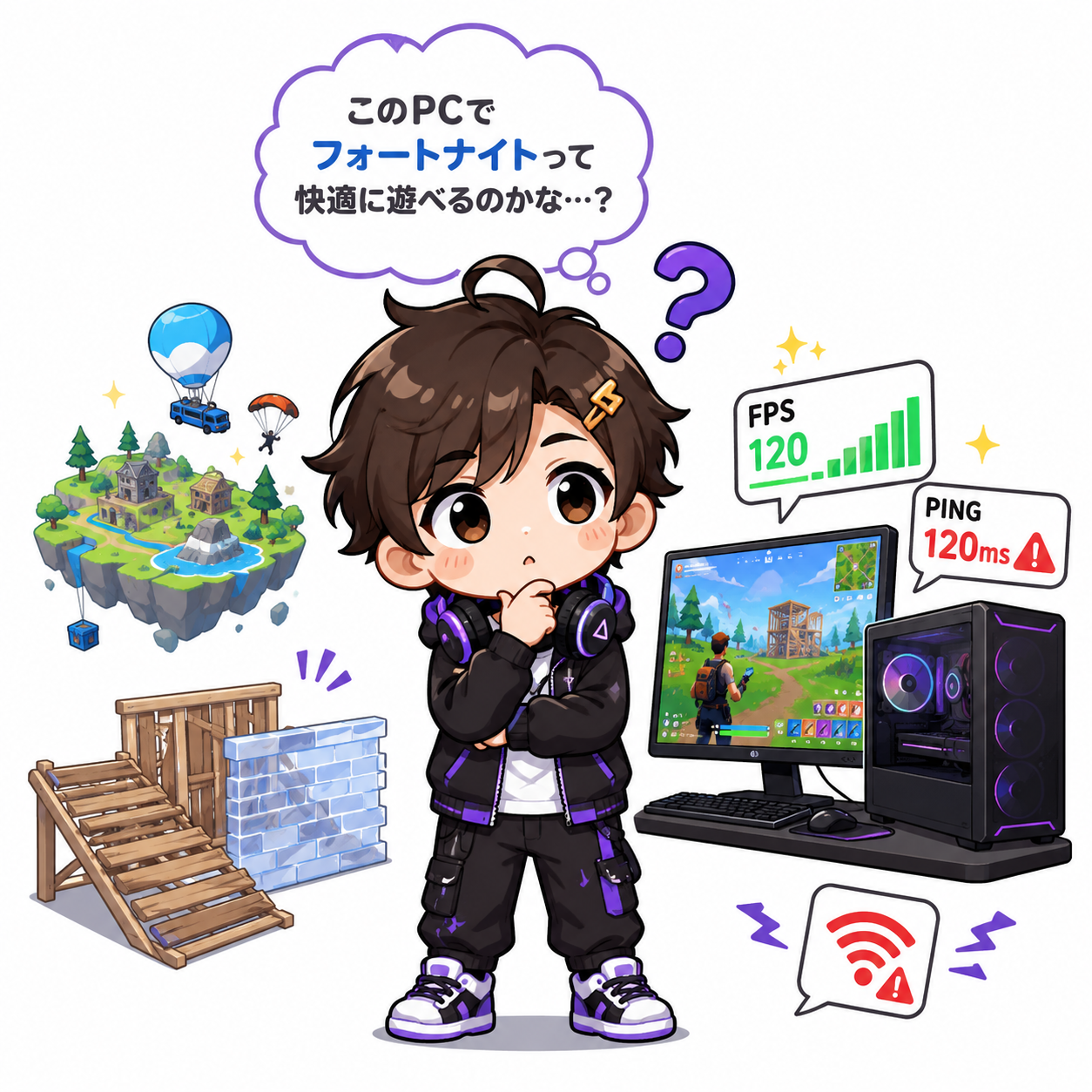 フォートナイトが今のPCで遊べるか悩む2頭身キャラクター
