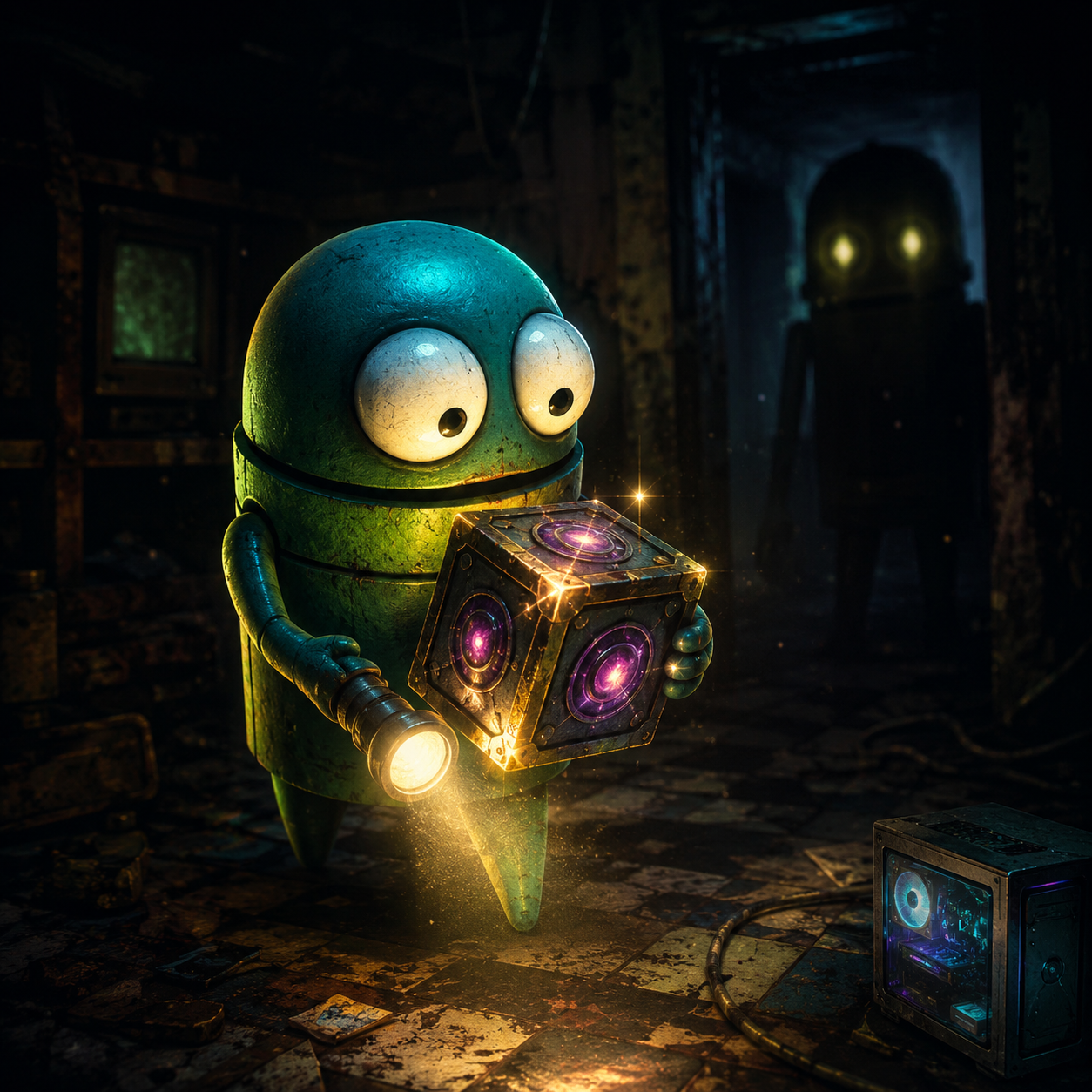 R.E.P.O.でお宝を運ぶ場面とPCの重さをイメージしたイラスト