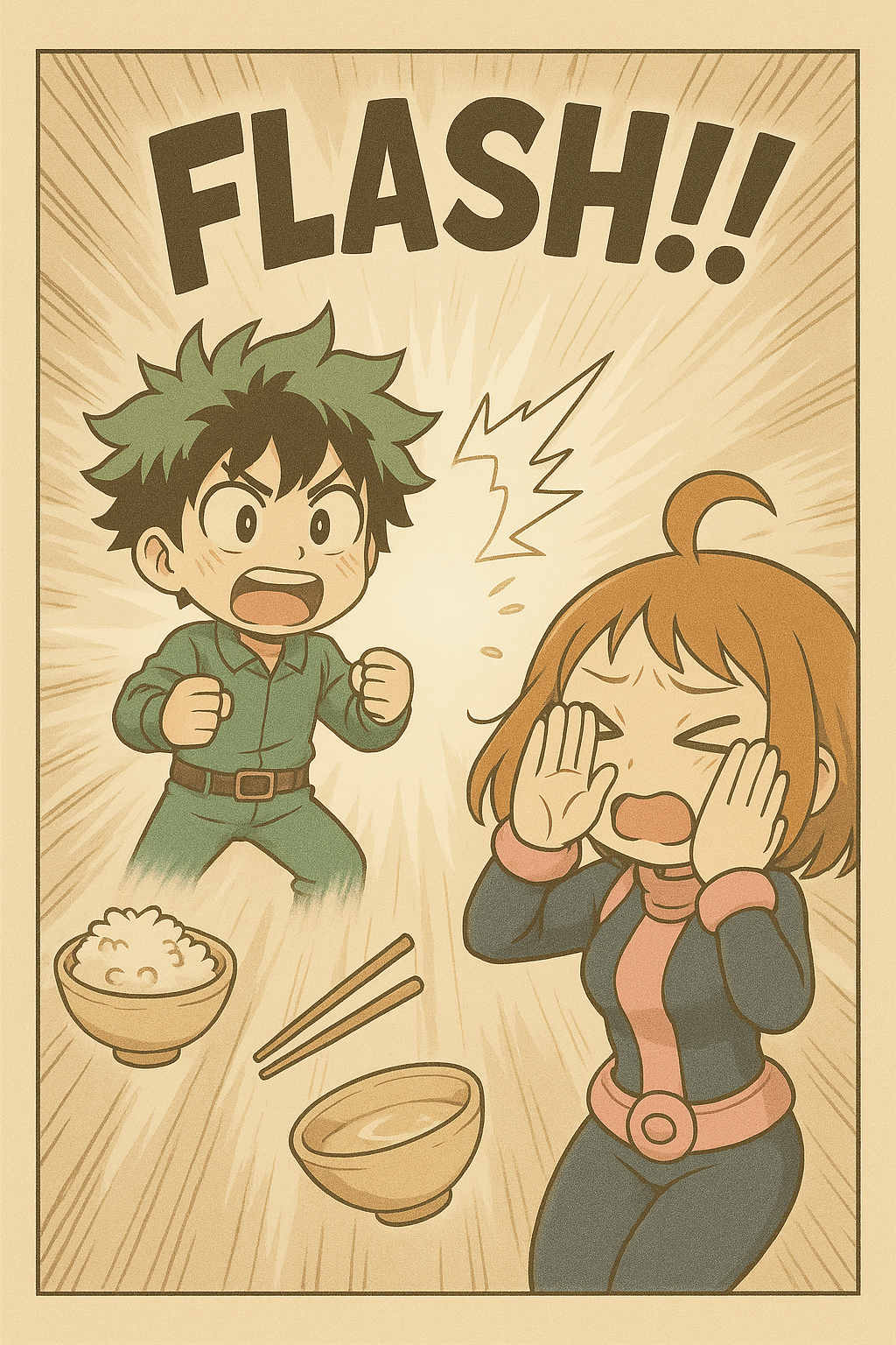 A big flash of light appears between the two kids.