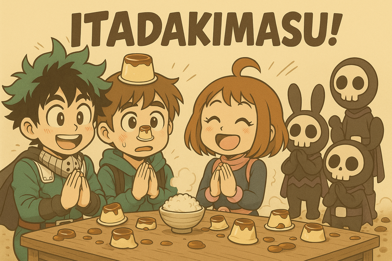 Everyone says ITADAKIMASU together at the table.