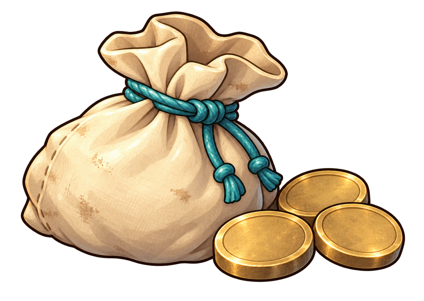 無地の硬貨が添えられた布の小銭袋