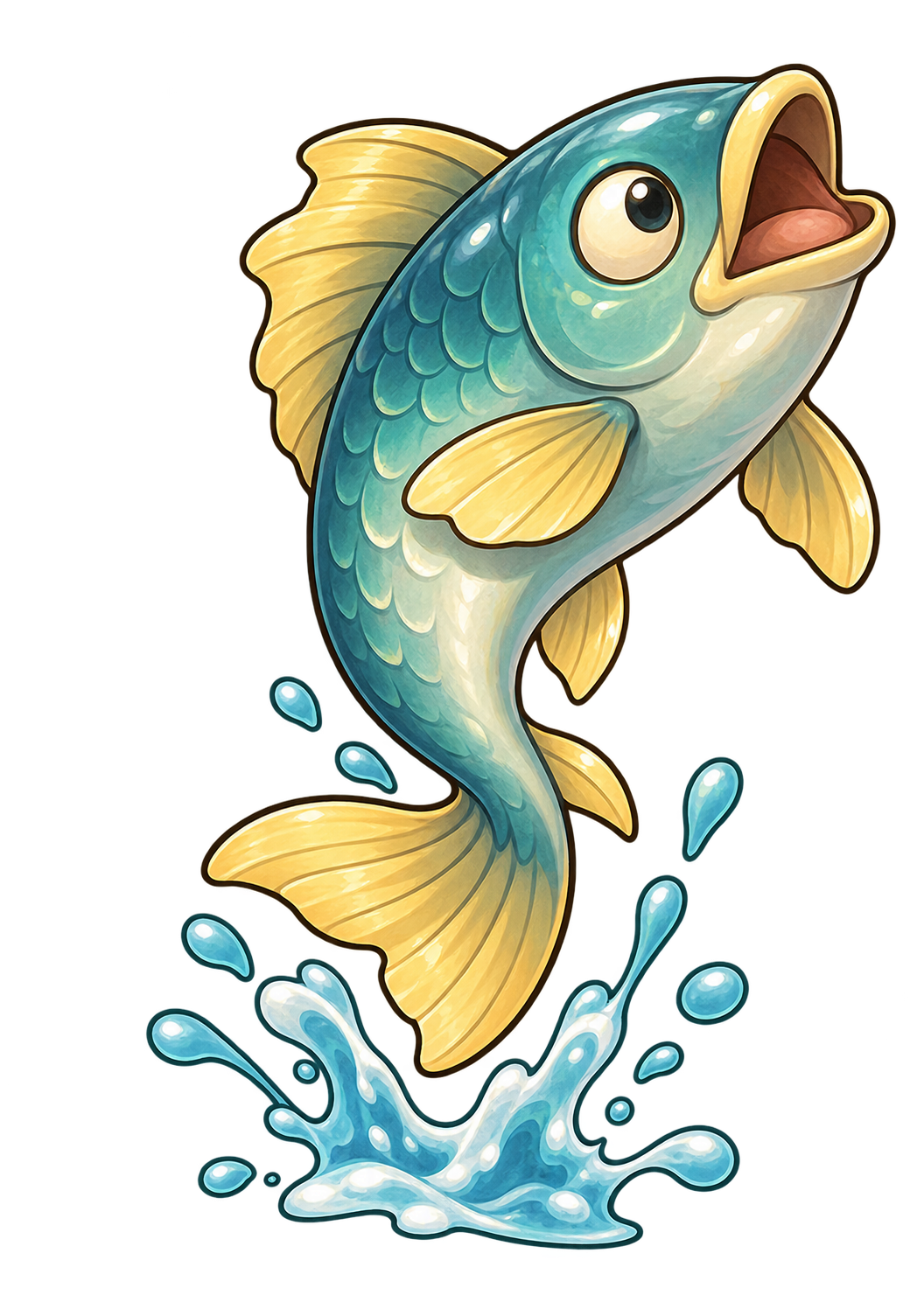 小さな水しぶきとともに跳ね上がる青緑色の魚