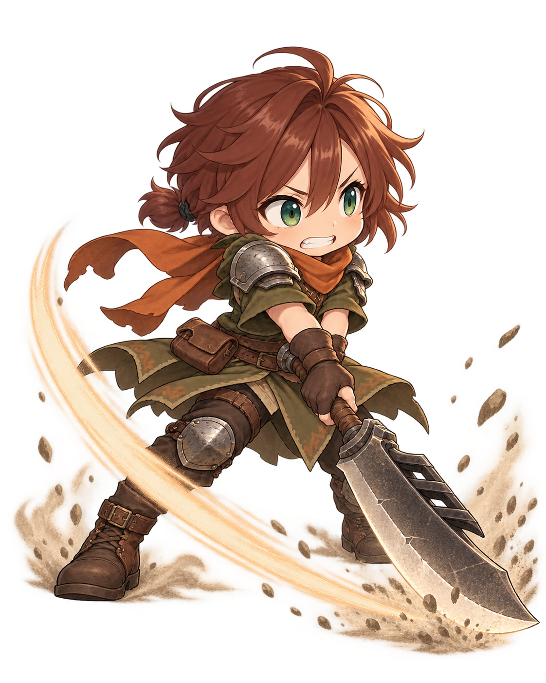 攻撃をよけた直後に武器で一撃を入れるオリジナルちびキャラクター