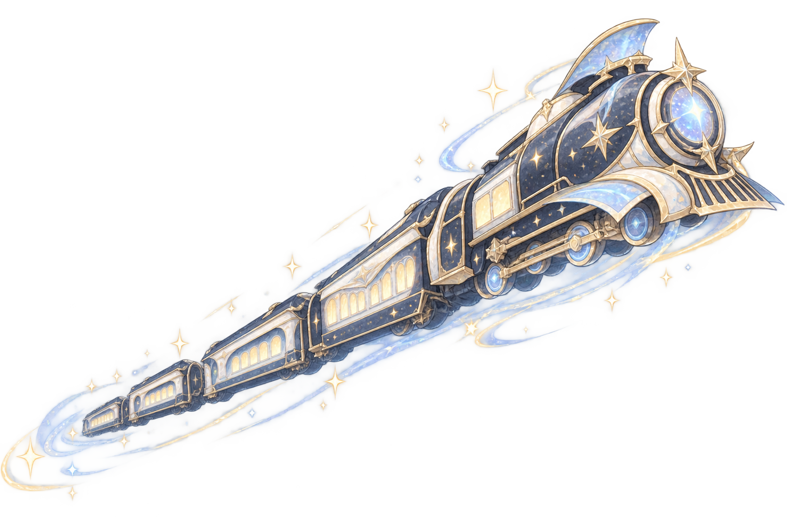 星空を斜め上へ走る宇宙列車のイラスト