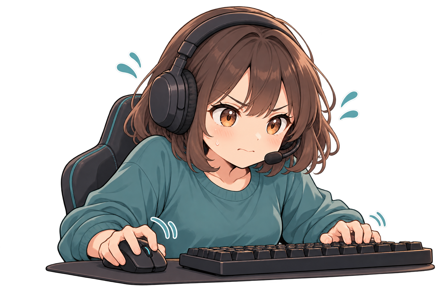 ゲーム操作に集中して肩に力が入っている女性